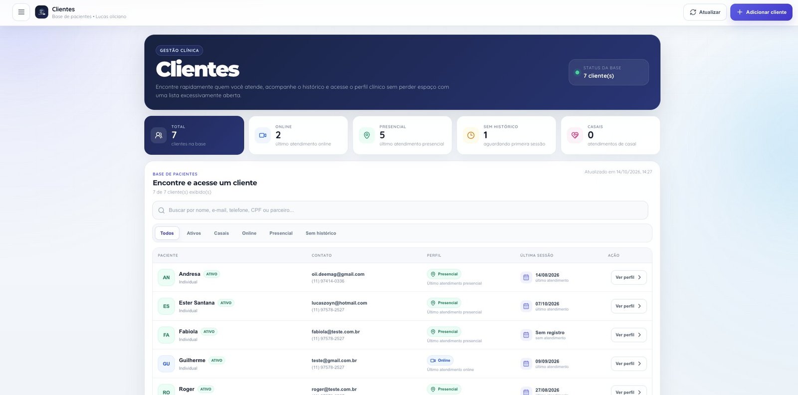 Tela da base de pacientes do PsyAssist Pro